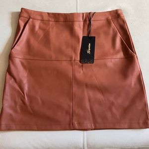 faux leather brown mini skirt